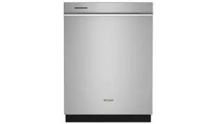 Opvaskemaskine i rustfrit stål på hvid baggrund