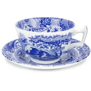 Tasse et soucoupe en faïence italienne bleue