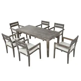 Churanty Juego de comedor exterior de madera de acacia de 7 piezas para 6 personas