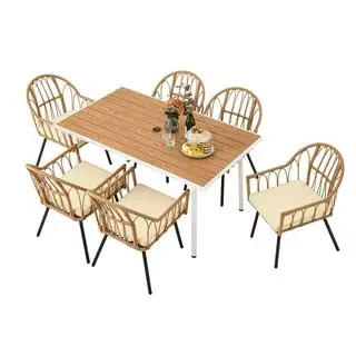 DWVO Juego de mesa de comedor para patio al aire libre de 7 piezas
