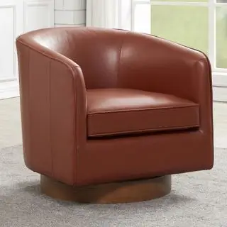Bheema Fauteuil tonneau pivotant en cuir véritable de 28,5 pouces de large