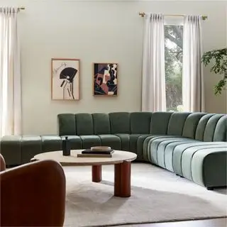 웨스트 엘름 곡선형 모듈식 그린 벨벳 소파