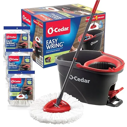 O-Cedar Easywring Mikrofaser-Spin-Mop & amp; Schaufelbodenreinigungssystem mit 3 zusätzlichen Nachfüllungen' loading='lazy' title=