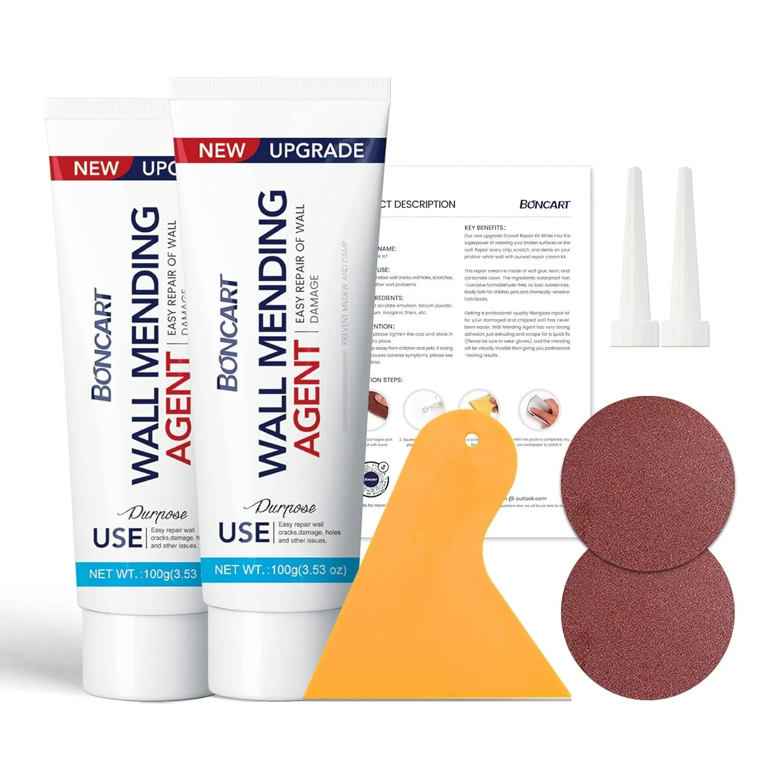 Zestaw do naprawy płyt gipsowo-kartonowych2 sztuki Środek do naprawy ścian Szpachlówka ze skrobakiem Wypełnianie otworów w powierzchni ścian Szybkie i łatwe rozwiązanie' loading='lazy' title=