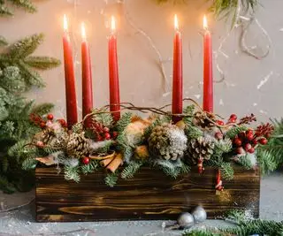 Candele in un ceppo di Yule.