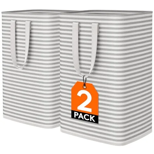 Lifewit Paquete de 2 cestas para la colada grandes y plegables, cestas para la colada, independientes, impermeables, con asas fáciles de transportar, en la lavandería, dormitorio, baño, dormitorio universitario, para adultos, gris, 2 x 80 l' loading='lazy' title=