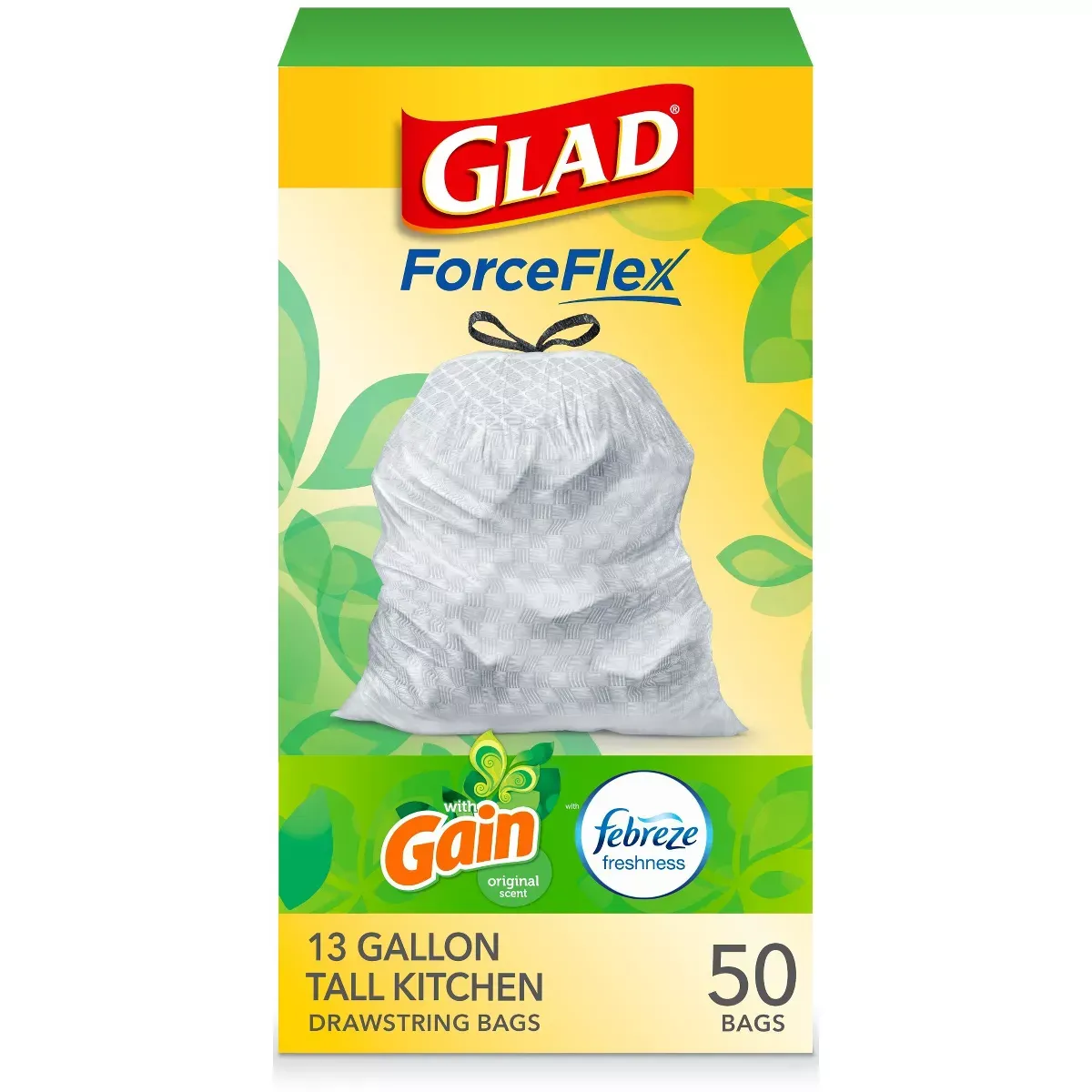 Glad Forceflex høje køkkenaffaldsposer med snoretræk - Gain Original - 13 Gallon' loading='lazy' title=