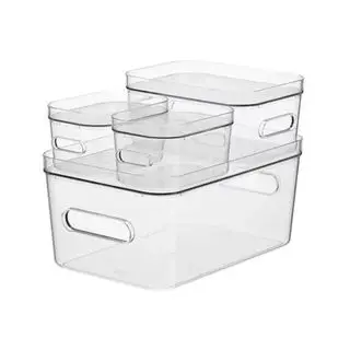 Inteligentne, przezroczyste, kompaktowe pojemniki plastikowe, 4 szt. z przezroczystymi pokrywkami