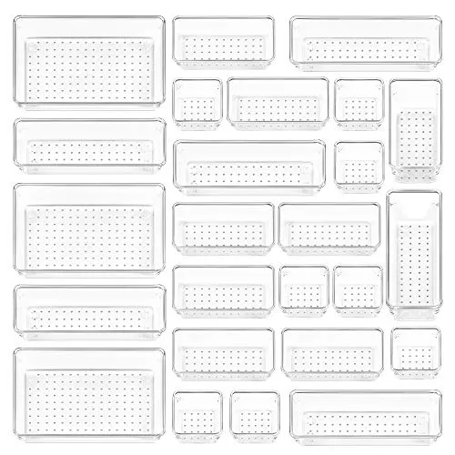 VTOPMART 25 PCS Čisté plastické zásuvky Organizátori Set 4-veľkosti všestranná kúpeľňa a márnosť Zásuvky Organizátor zásobníky Skladovacie zásobníky pre náčinie a kanceláriu' loading='lazy' title=