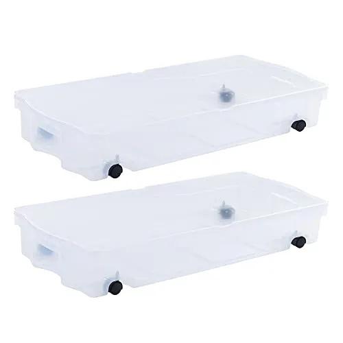 Rubbermaid Cleverstore Unter dem Bett, 68 Qt, durchsichtige Aufbewahrungsbehälter mit Rollen, 2er-Pack, mit verriegelndem Deckel, stapelbar, BPA-frei, hergestellt in den USA' loading='lazy' title=