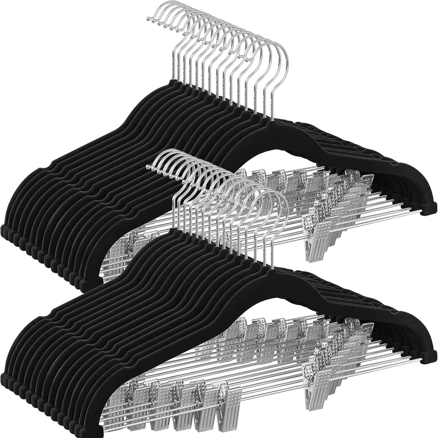 Songmics 30 szt. Wieszaków na spodnie Długie aksamitne wieszaki na spodnie o długości 16,7 cala z regulowanymi klipsami Wytrzymałe, antypoślizgowe, oszczędzające miejsce spodnie Spódnice Płaszcze Sukienki Podkoszulki Czarny Ucrf12b30' loading='lazy' title=