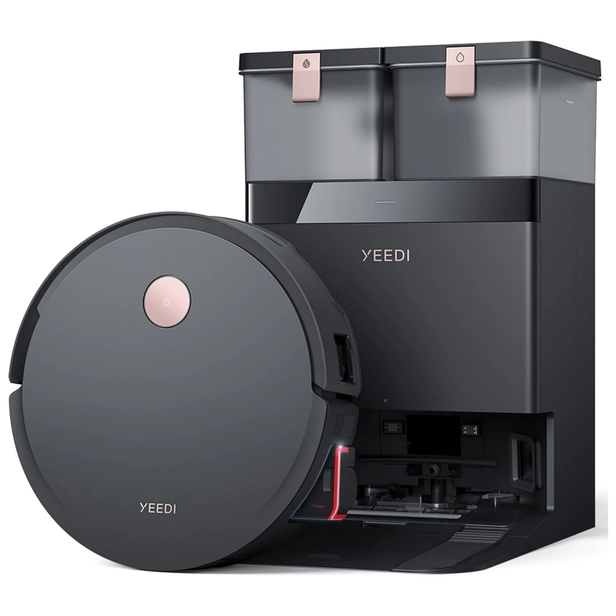 Stacja odkurzająca i czyszcząca robota Yeedi S14 Plus na białym tle.' loading='lazy' title=