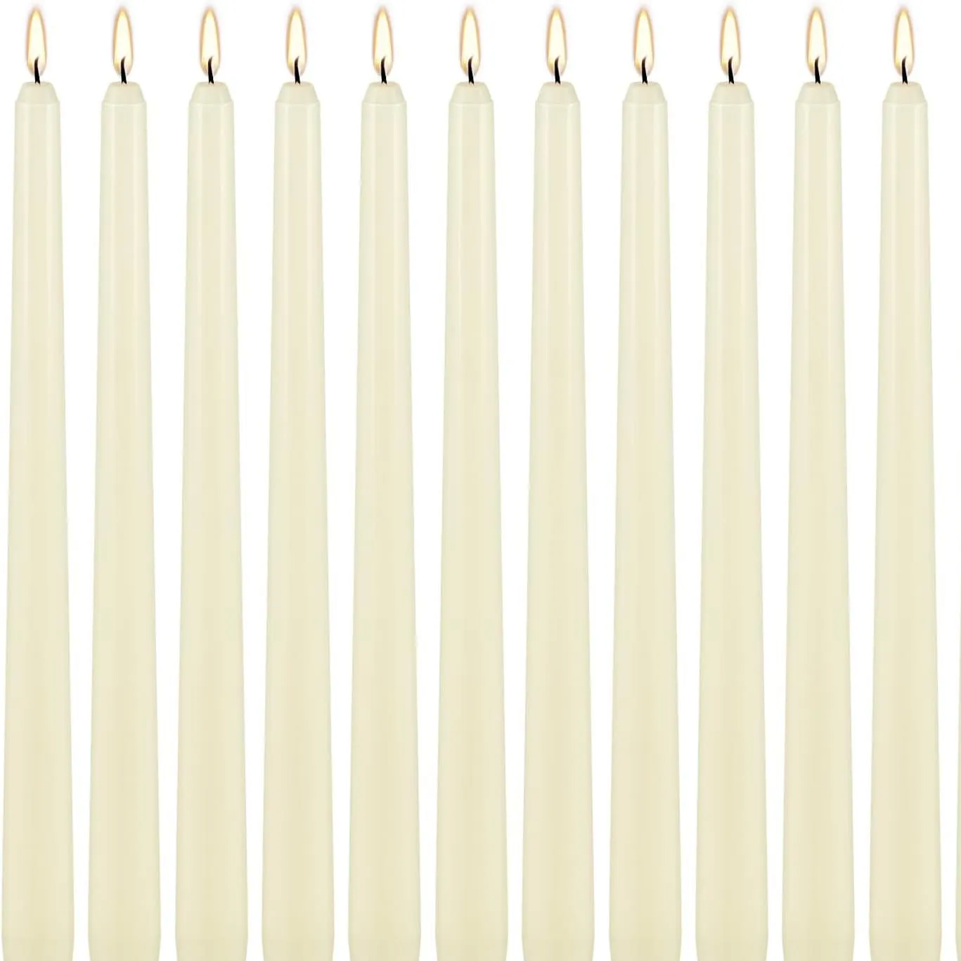 Świeca stożkowa z kości słoniowej, 12 szt. Bezzapachowych, 10-calowych świec stożkowych – bez kropli i bezdymu – świeca obiadowa paląca się przez 8 godzin. Idealna na Halloween. Świece stożkowe. Wesela.' loading='lazy' title=