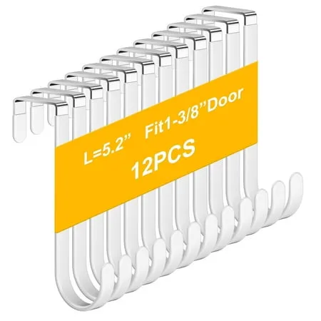 Większe haczyki do wieszania na drzwiach 12 sztuk nad haczykami na drzwi do wieszania na drzwiach Wieszak na ręczniki do wieszaków na ręczniki łazienkowe Pasuje do drzwi 1 3/8' loading='lazy' title=