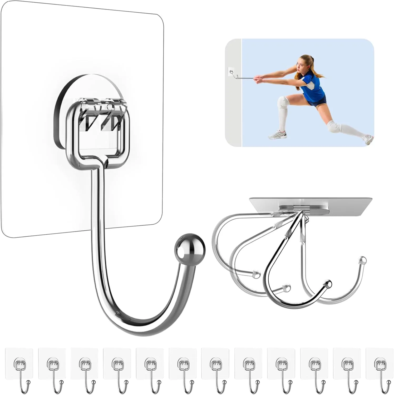 Strjobaili 12 sztuk dużych haczyków samoprzylepnych do 44 funtów (maks.) Wiszące wytrzymałe samoprzylepne haczyki samoprzylepne Wodoodporny hak ścienny ze stali nierdzewnej do domu Łazienka Prysznic Kuchnia Haczyki użytkowe na zewnątrz' loading='lazy' title=