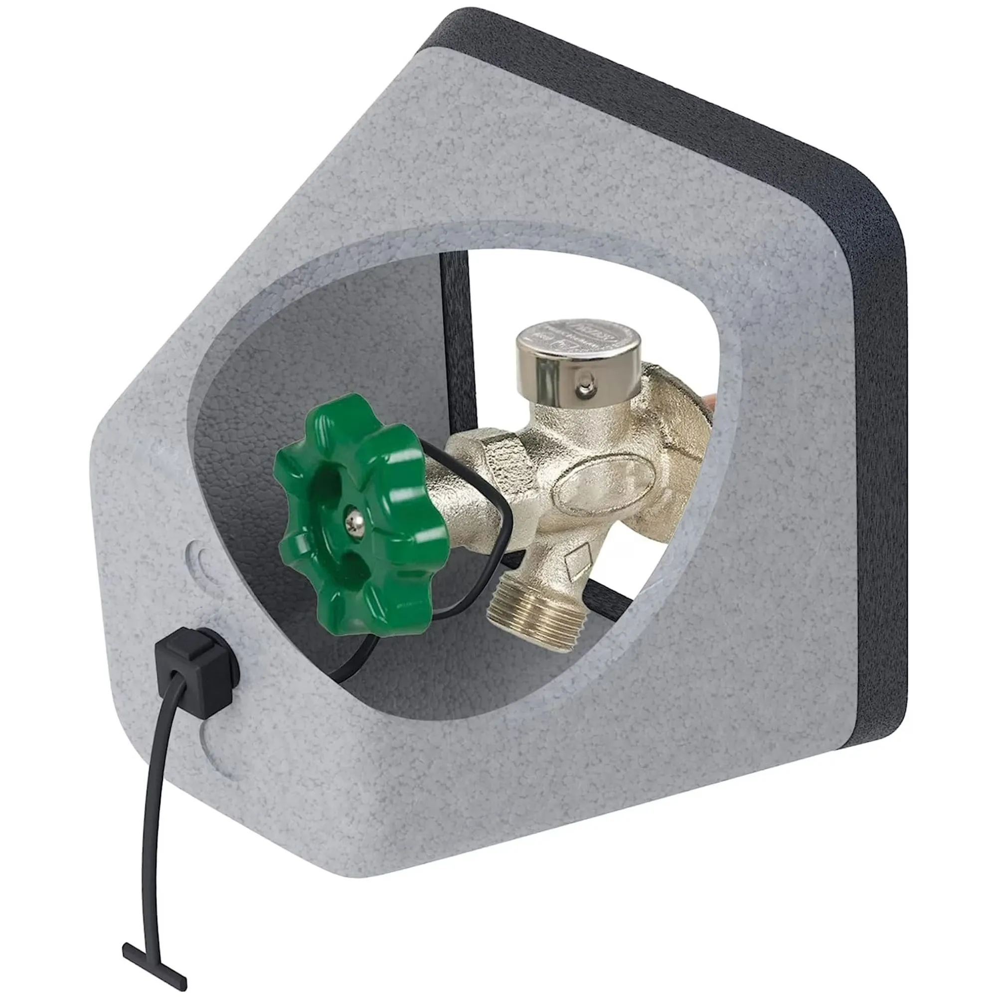 Szara osłona kranu na srebrnym kranie z zielonym kranem' loading='lazy' title=