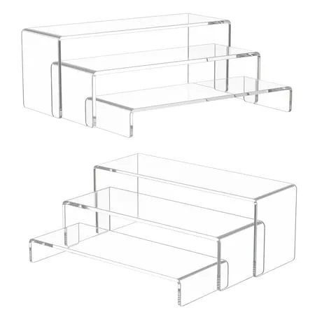Niubee 6 unidades, 12 grandes risers de acrílico, display de acrílico espesso para 5 mm, prateleira de exibição retangular transparente para suporte de cupcake, exibição de itens colecionáveis ​​e vitrine de varejo, decoração de mesa em camadas' loading='lazy' title=