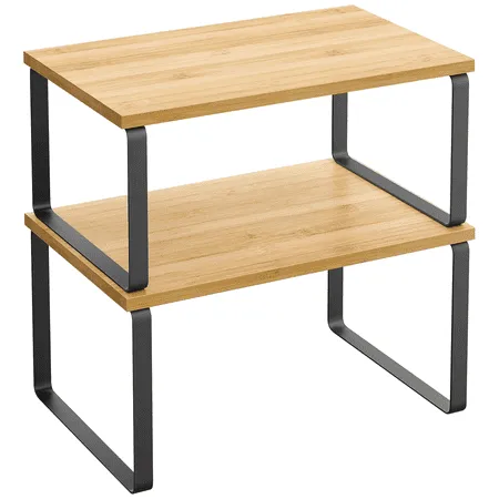 Conjunto de prateleira organizadora de armário Behome com 2 prateleiras de balcão empilháveis ​​e expansíveis Rack de balcão de cozinha Prateleiras Riser para prato prato copo caneca tempero' loading='lazy' title=