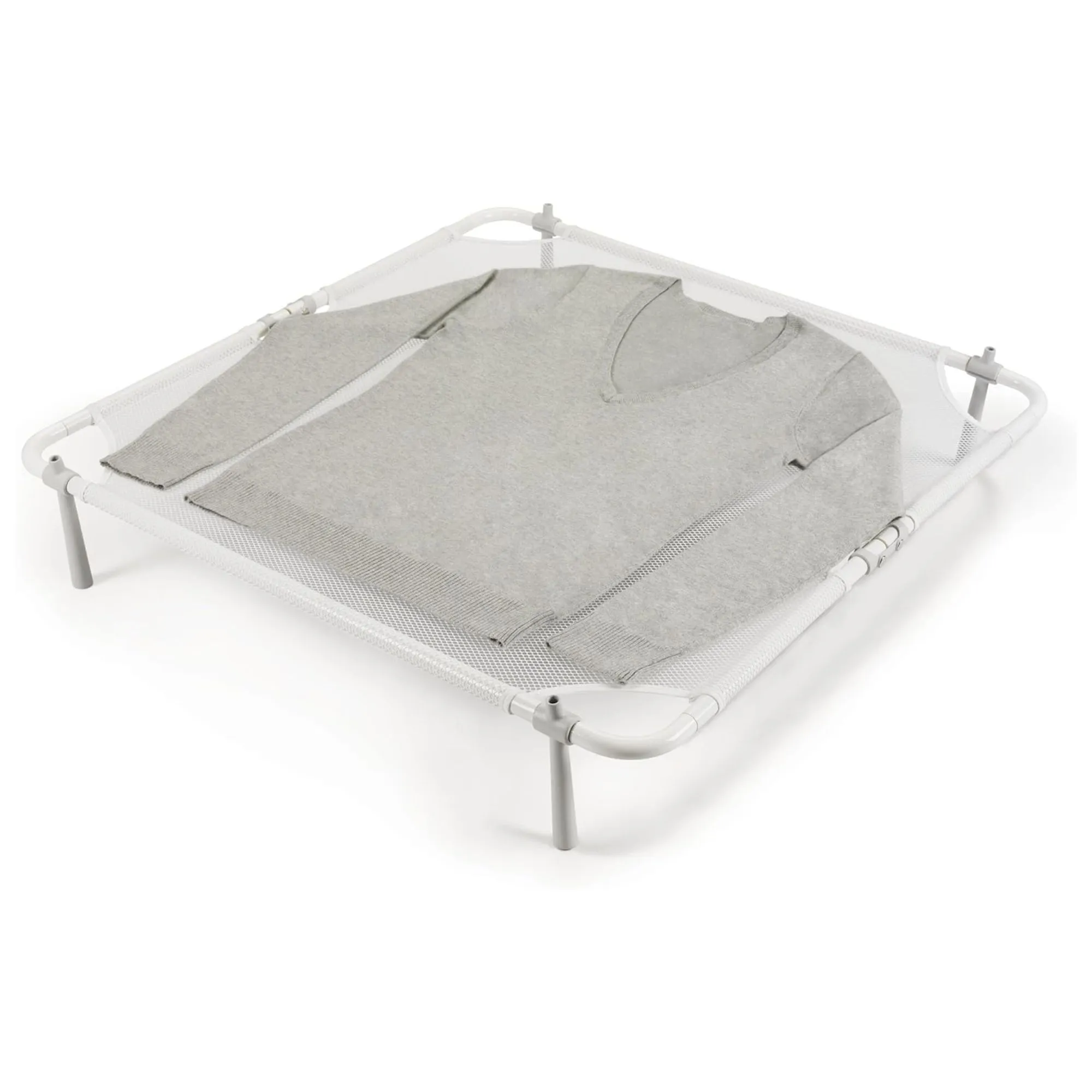 Biała suszarka do swetrów z szarym swetrem' loading='lazy' title=